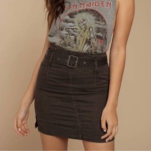 NWT FREE PEOPLE Livin it Up Worn Belted Black Denim Pencil Mini Skirt